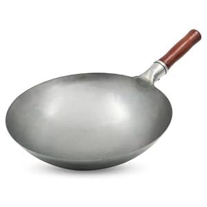 Carbon Steel Wok Traditional Hand Hammered Wok, 14 Inch, Round Bottom (Steel)