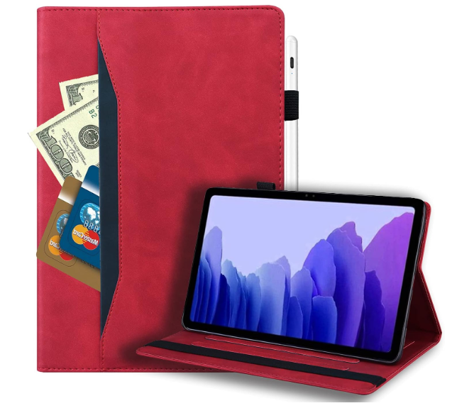 Case for Samsung Galaxy Tab A7 Lite 8.7 Inch 2021, PU Leather Stand Folio Cover with Pen Holder, Shockproof Protective Smart Cover Case for SM-T220/SM-T225, Red
