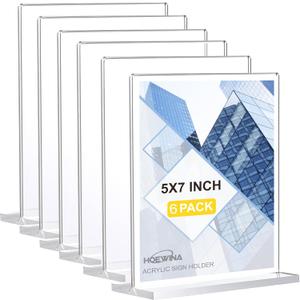 Acrylic Sign Holder 5 x 7 Inch 6 Pack - acrylic display stands for Store table sign holder - Vertical Double-Sided Acrylic Stands, Vendor Booth Display Items - Flyer Holder & Plastic Paper Holder - Acrylic Frame for Restaurants, Office, Home, Store