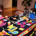 Frienda 6FT 80s 90s Theme Tablecloth 80s Birthday Table Cloth Retro Radio Table Cover Hip Hop Party Decoration 90s Theme Supplies for Back to 80's 90's Hip Hop Birthday Party Decor Supplies