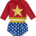 4th of July Toddler Baby Girl Swim Cover Up Star Long Sleeve Rash Guard Tops Shorts Swimsuit 2Pcs Beach Bathing Suit (Red) 2-3Y