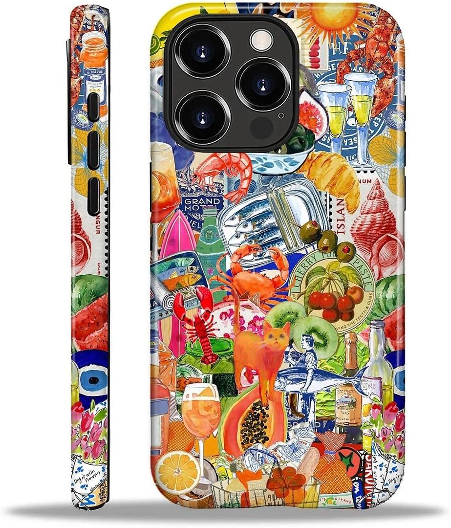 Compatible with iPhone 16 Pro Case - Dual-Layer Protection, Hard Shell with Silicone Interior,Slim Scratch Resistant Shockproof for Woman Men - European Summer Vacation Collage