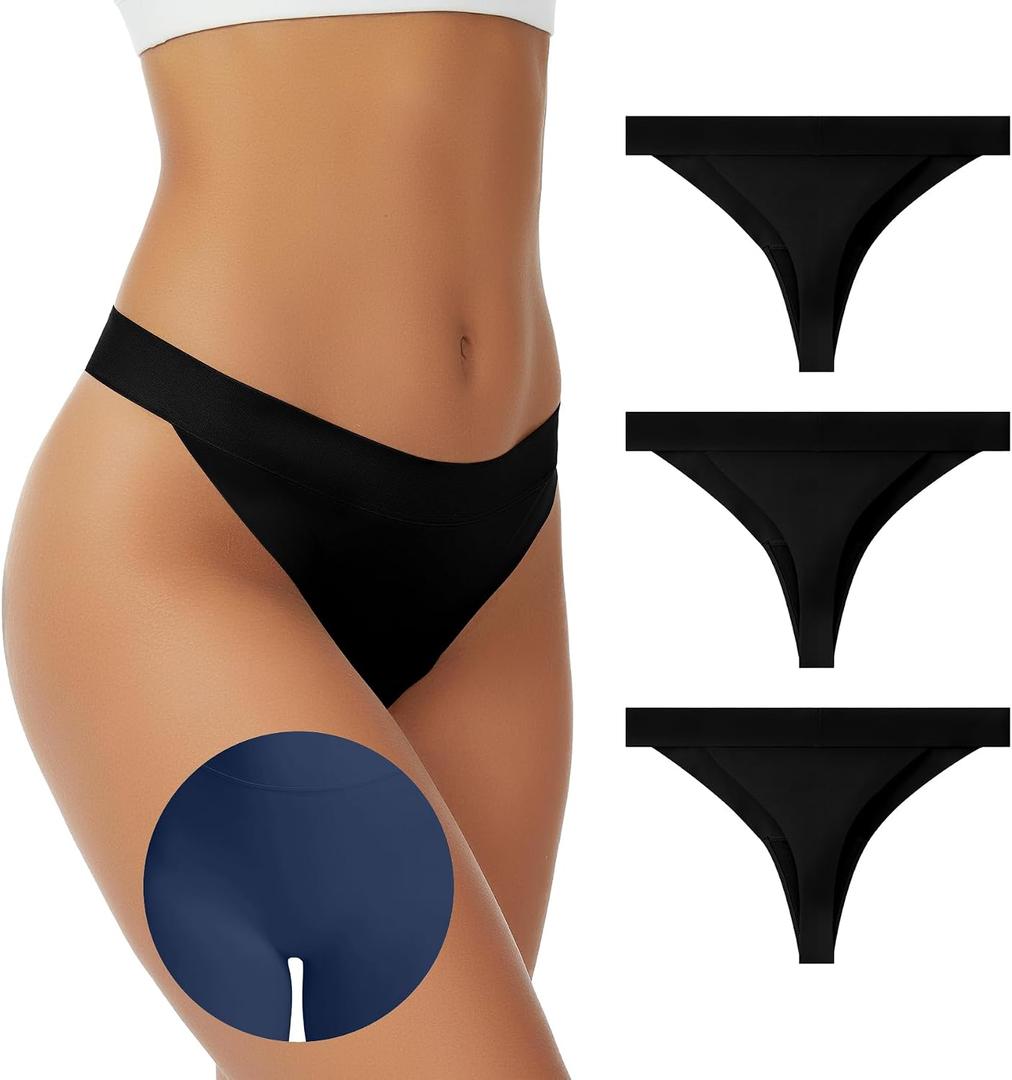 Camel Toe Thong Underwear for Women Cameltoe Proof Concealer No Show Panties Liners Stretchy Workout G-Strings (Black, L)