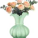 Joeyan Handmade Green Glass Flower Vase,7.9" Vintage Decorative Urn Vase for Centrepieces Bouquet Wedding,Colored Thickened Pedestal Vase Decorations for Rustic Home Living Room Office Farmhouse