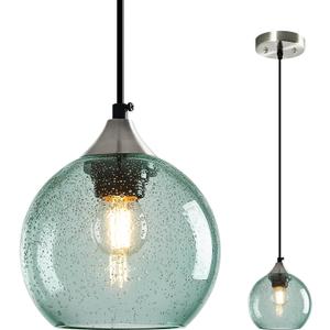 Light Green Glass Pendant Lights Kitchen Island Globe Pendant Light Fixtures Modern Pendant Lighting for Bedroom Living Dining Room Light Fixture (5.9 in, 1 Pack)
