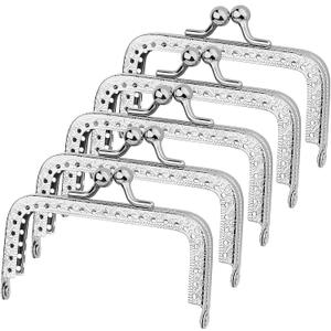 JUPEAN 5 PCS Metal Purse Frame, 3.3 Inch Silver Kiss Clasp Purse Frame, Bag Kiss Clasp Lock for Diy Craft,Purse Making, Bag Making