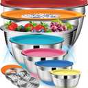 DUTZUN Mixing Bowls with Lids Set - 16pcs Stainless Steel Mixing Bowl Set with Colander, 3 Grater Attachments, Non-Slip Bottom, Metal Nesting Bowls with Strainer for Mixing & Serving - Multicolor