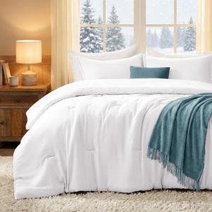 Queen Comforter Sets White,3PCS Soft Lightweight Breathable Bedding Comforter Sets for All Season, Queen Size(90''90'' Comforter & 2 Pillowcases)