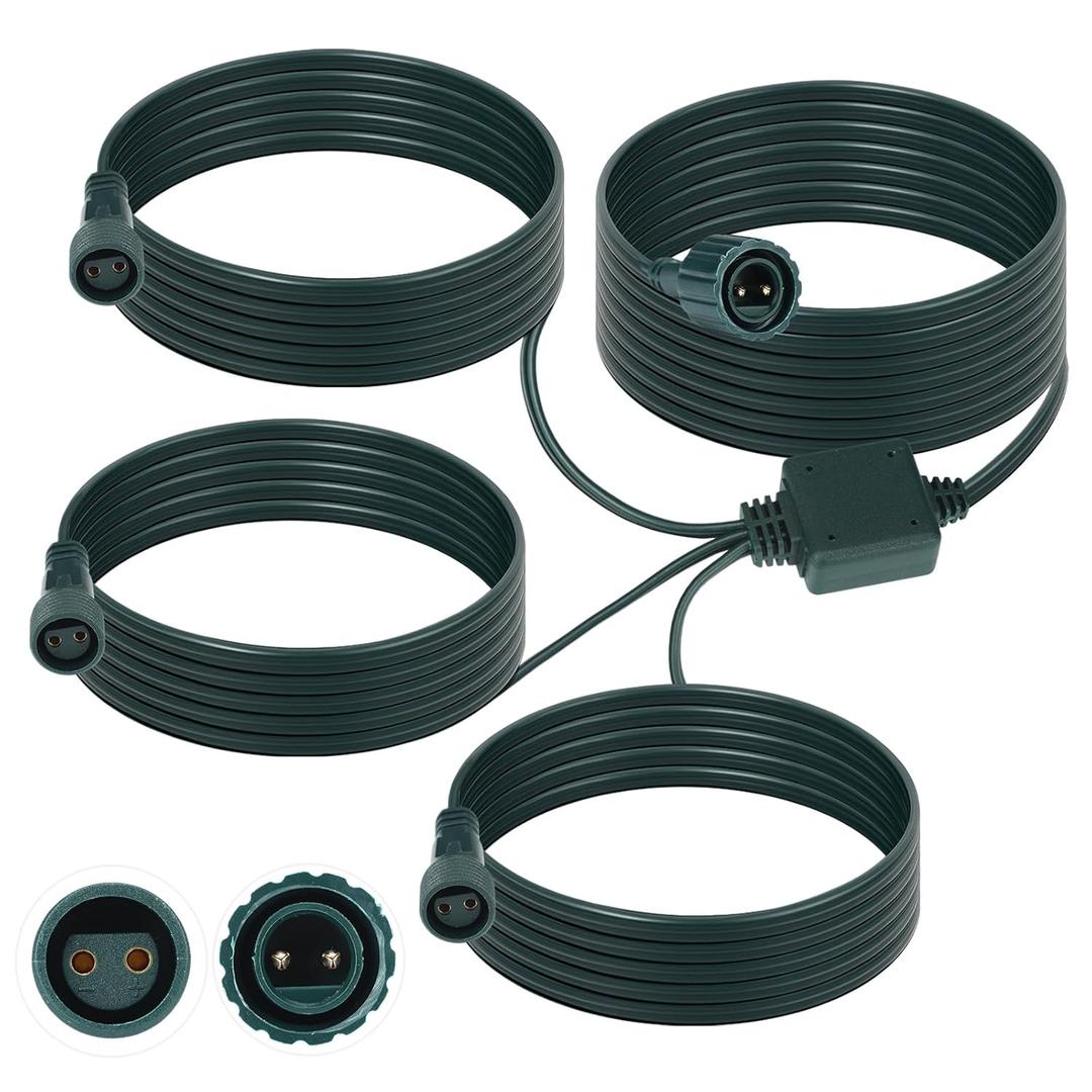 Kanayu 2 Pin Splitter Connector for Christmas Lights 72-Inch Extension Cords for String Lights Inflatable Decorations Green Outdoor Extension Cable Waterproof Splitter Cords (1 to 3)