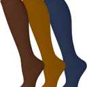 FuelMeFoot 3 Pack Copper Compression Socks - Compression Socks Women & Men Circulation - Best for Medical,Running,Athletic (Large-X-Large, 035 Navy Blue/Coffee/Turmeric)