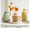 Boho Ceramic Vase Set of 3 for Living Room Bedroom Modern Yellow Brown Green Fake Flower Plant Vases for Home Decor Office Centerpieces Antique Retro Rustic Farmhouse Vintage Classic Gift
