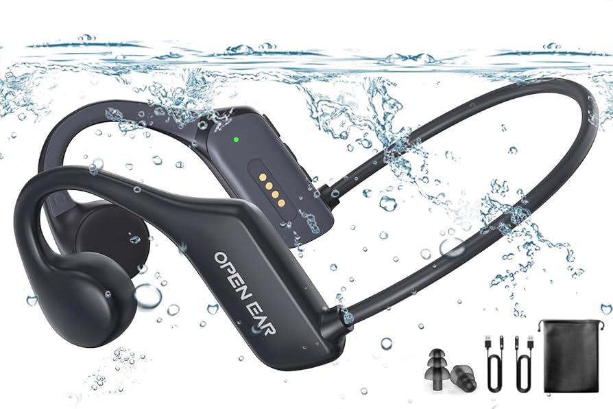 Swimming Headphones-Bone Conduction Headphones, IP68 Waterproof Open Earphones, Bluetooth 5.4 Underwater Sport Earbuds with 32 GB MP3 Memory for Swimming, Running, Cycling, Gym-Gray