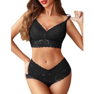 Avidlove Sexy Lingerie Set for Women Lace Bra and Panty Set 2 Piece Lingerie Set Exotic Lingerie Sets (Medium, Black)