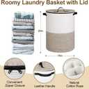 Laundry Basket with Lid, 15" x 20" Tall Woven Blanket Storage for Living Room, Round Cotton Rope Nursery Hamper with Zipper, Lidded Kids Toy Bin, Large Decorative Basket with Cover, Brown