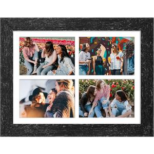 11x15 Picture Frame Display 4 opening 5x7 Picture Frame Collage,Multi Photo Frame with Mat,Plexiglass,Horizontal and Vertical Formats for Wall Decor,Black Wood Grain