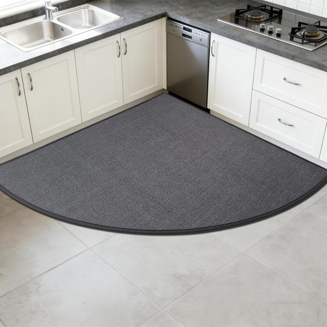 Corner Rug, High Density 3D Weaving Linen-Like Fabric L Shaped Rug, Rubber Backed Kitchen Rugs, Wear-Resistant, Stain-Resistant, Quick-Absorbing,Dark Grey,3'4" x 3'4"