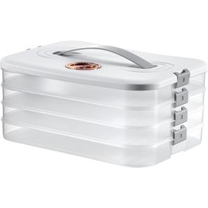 4-Layer Food Storage Container with Lids – Stackable, Airtight Cookie & Dumpling Carrier for Fridge, Freezer, Travel – BPA-Free Plastic, White (11.6” x 8.7” x 5.4”)