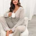 2 x Blooming Jelly Women Plus Size Pajamas Sets Cute Lace Lounge Set Long Sleeve Pj Sets V Neck Loungewear Fall Outfit (Large, Apricot)