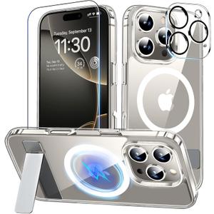 Xiwxi for iPhone 16 Pro Case with Kickstand,[Compatible with Magsafe][1*Screen Protector],Military-Grade Protection & Anti-Yellowing,Magnetic Phone Case for iPhone 16 Pro,Clear