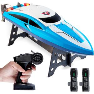 Force1 Velocity Blue Fast RC Boat- Remote Control Boats for Adults and Kids, Underwater Speed Racing Mini RC Boats for Pools and Lakes, 2.4GHZ Transmitter, 2 Rechargeable Batteries, Low Battery Alert