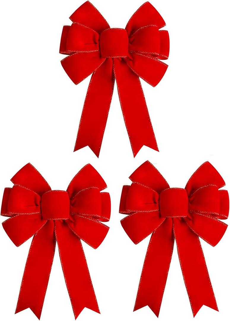 3 Packs Red Christmas Bows Large Velvet Bow for Wreaths, Tree, Outside Decorating, Outdoor (12 * 14 inch)