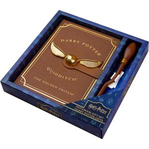 Harry Potter A5 Notebook Set with Broomstick Pen for Kids, Teens, Faux Leather Cover, Golden Snitch Detail, Stationery Supplies, Gifts for Kids (Brown Wand Pen)