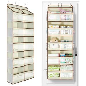 Yecaye 5-Tier Over The Door Organizer Dual-Column, 80lbs Load Over the Door Storage of 10 Compartments, Heavy Duty Extra Large Door Organizer Hanging for Bedroom Closet Nursery Bathroom Pantry, Beige