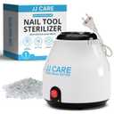 JJ CARE Nail Tool Sterilizer with Glass Beads | Implement Tweezer Disinfectant Container | Salon & Manicure Disinfectant Jar Small (White With Red Power Button)
