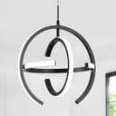 Q&S Modern Led Chandelier,Black Round Globe Hanging Pendant Light for Entryway Kitchen Island Dining Room Living Room Stairway