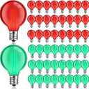LEIFIDE 50 Pcs G40 Globe Replacement Light Bulbs LED Outdoor String Light 1w for Christmas Plastic Bulb with C7 E12 Candelabra Screw Base Indoor Patio Lights Decor (Green, Red)