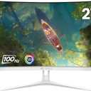 CRUA 27" Curved White Monitor, Full HD(1920x1080P) VA Panel 1800R 100HZ 120% sRGB Professional Computer Monitors, 3Sides Frameless, Flicker-Less,Blue Light Filter, for Office & Gaming (VGA, HDMI)