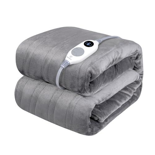 Westinghouse Electric Blanket Heated Throw, Super Cozy Soft Flannel 50"" x 60"" Heated Throw with 6 Fast Heating Levels & 2-10 Auto-Off, Machine Washable, ETL&FCC Certification, Light Grey