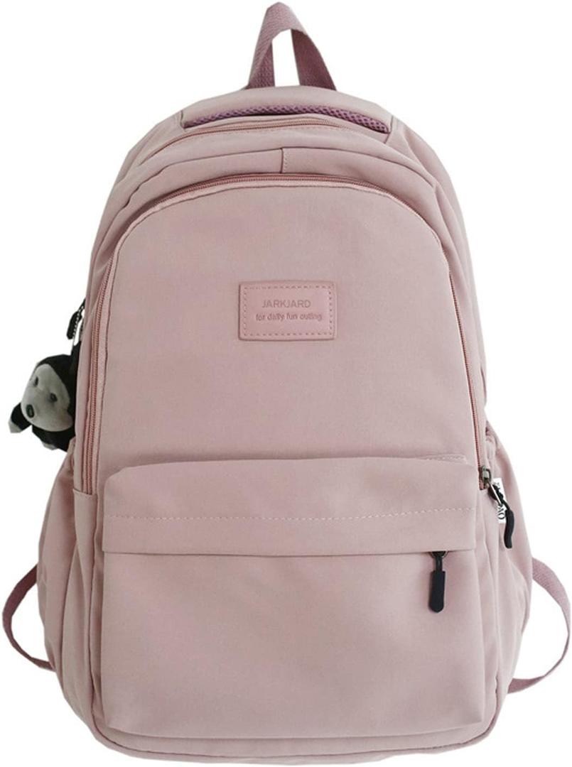 Aesthetic Backpack Cute Backpack for School College Backpack Large Capacity Bookbags for Girls Women Students Casual Travel Daypacks Solid Color (Pink)