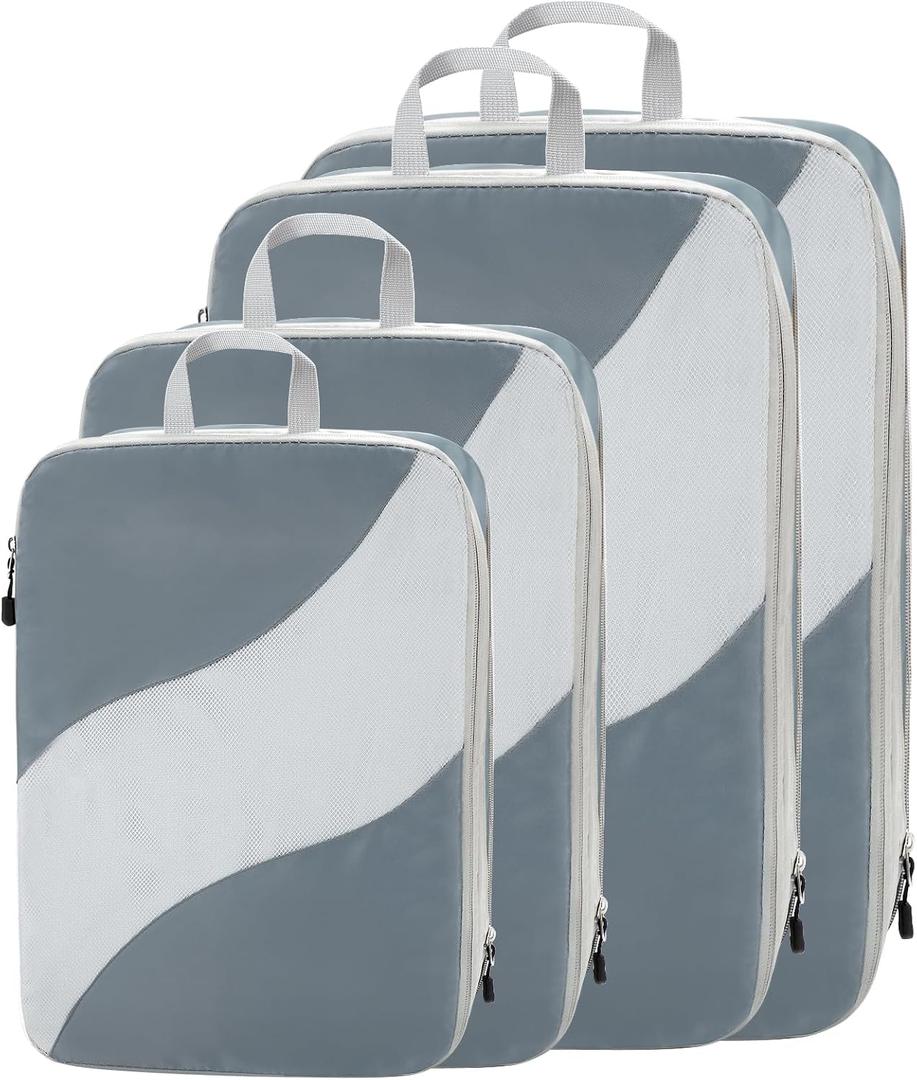 4 Pack Compression Packing Cubes for Travel, See Through Mesh Luggage Packing Organizers for Carry on Suitcase