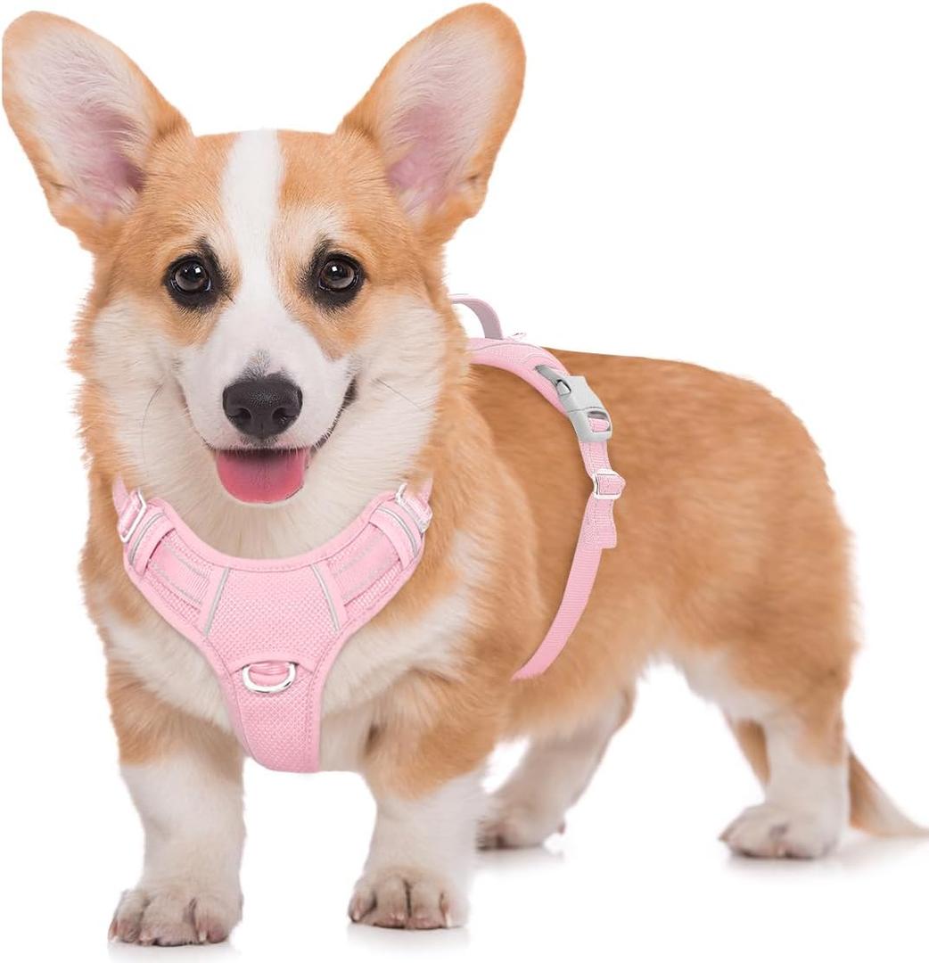BARKBAY No Pull Dog Harness Large Reflective Dog Harness with Front Clip and Easy Control Handle for Walking Training Running with ID tag Pocket(Baby Pink, M)