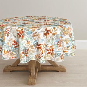 Horaldaily Fall Tablecloth 60x60 Inch Round, Thanksgiving Autumn Harvest Orange Blue Watercolor Leaf Table Cover for Party Picnic Dinner Decor