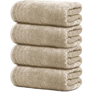 Tens Towels Pack of 4 Extra Large Bath Towels 30 x 60 Inches, 100% Cotton, Larger & Lighter Weight, Quicker to Dry, Super Soft and Absorbent, Perfect for Bathroom, Beige
