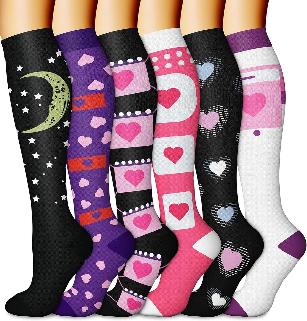 CHARMKING 6 Pairs-Compression Socks for Women & Men Circulation Best Support for Nurses, Running, Athletic,Flight Travel (L)