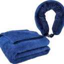 2-in-1 Travel Pillow & Blanket, Airplane Neck Pillow with Neck Support, Supersoft Lightweight Throw Blanket, Airplane Essentials (Blue)
