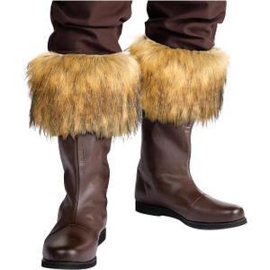 Joukavor Viking Fur Boot Cuffs Medieval Faux Fur Boot Toppers for Women Men Halloween (Brown)