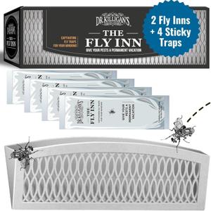 Dr. Killigan's The Fly Inn | Sticky Window Traps | Indoor Insect Trap | Catches and Hides Bugs | Better Than Fly Paper or Ribbon | Get Rid of Flies | (2+4, Gray)