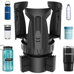 Cup Holder Expander (Adjustable Holder & Base, AutoFit Hold, One Button Open), Car Cup Holder Expander for Yeti, Hydro Flask, Nalgene, Owala, Bottles in 2.6" 4.8" (1 Pack, Black)