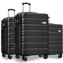 KEYTANG 3-Piece Hardshell Luggage Set(20/24/28), Lightweight Expandable Suitcase with TSA Lock and Double Spinner Wheels, 20% Expansion for Extra Packing, Carry-On and Checked Bags, Black