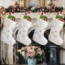 CCINEE 4PCS White Christmas Stockings,18 Inch Large Plush Faux Fur Xmas Stocking with Golden Snowflake Sequin Glitter Snowflake Hanging Stocking for Christmas Tree Wall Fireplace Home Decoration