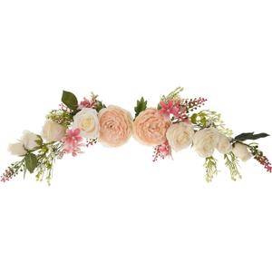 Lvydec Artificial Peony Flower Swag, 25 Inch Decorative Swag with Champagne Peony White Rose and Green Leaves for Wedding Arch Front Door Wall Decor