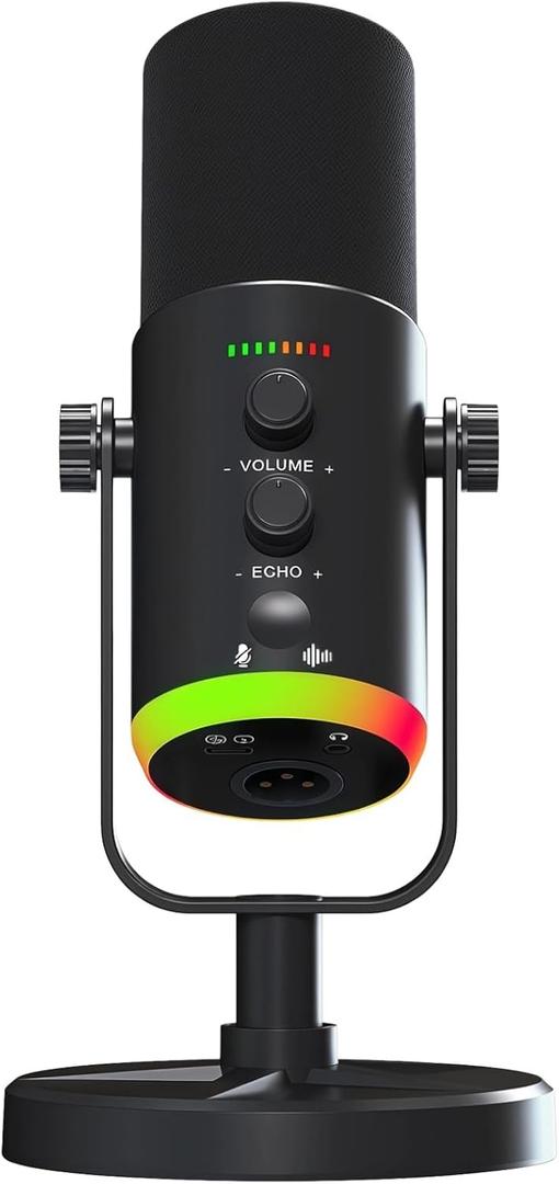 OMISTAR XLR/USB Dynamic RGB Microphone, PC Microphone with Noise Reduction, Volume Control, Mute Function, Metal Build, Easy-Mount Base for Gaming, Recording, Streaming