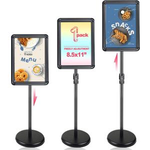 Sign Holder - 8.5 x 11 inch Adjustable Sign Stand Poster Stand with Heavy Duty, 360 Rotation Pedestal Standing Display Floor Stand for Business Restaurant Mall (1 Pack Round)