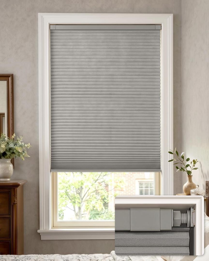 LazBlinds No Drill Blackout Cellular Shades, 31" W x 64" H, Dove Grey