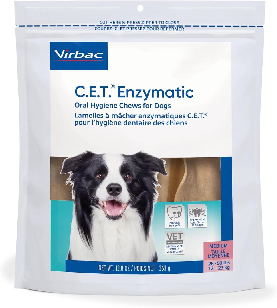 C.E.T. Enzymatic Oral Hygiene Chews for Dogs - Plaque & Tartar Control - Single Layer Beefhide with Exclusive Dual-Enzyme System & Tasty Chicken Flavor - Easy to Give Dog Dental Chew (12.8 Ounce (Pack of 1))