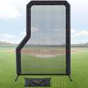 7 x 5 ft Baseball L Screen with Protection Cover Portable Double Net Softball Pitcher Safety Protective Screen for Batting Cage & on Field Use